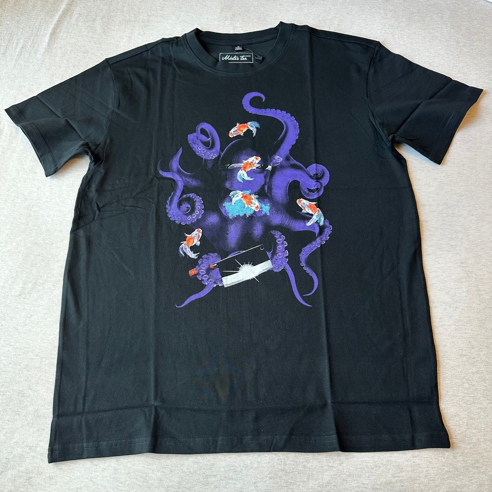 Mister Tee‎ Mens Black Octopus and Koi Fish Graphic T-Shirt MTUS087 Size M NEW